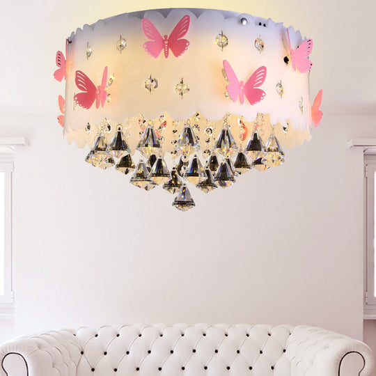 Sparkling Pink Butterfly Ceiling Lamp For Girls’ Bedroom - Decorative Flush Mount With Glittering