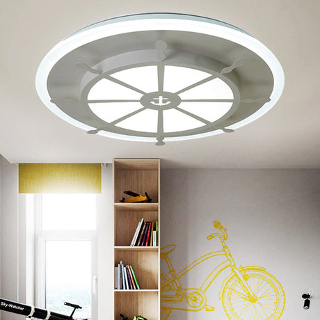 Nautical Style Metal Compass Flush Mount Ceiling Lamp In White Finish For Dining Room