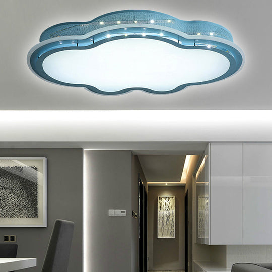 Cloud-Themed Led Flush Mount Ceiling Light For Kindergarten Blue / 21.5 White