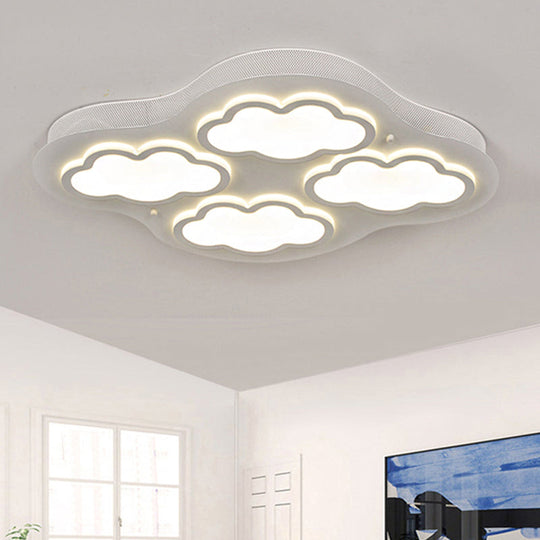 Cloudy Cartoon Led Ceiling Light For Kindergarten In White Acrylic Flush Mount 4 /