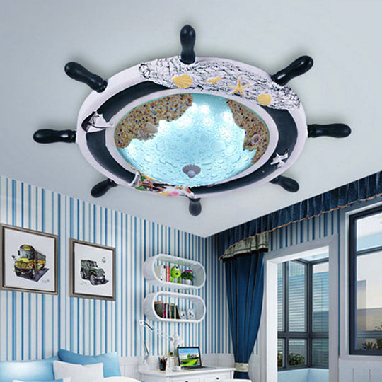 Rudder Metal Blue Flush Ceiling Light: A Mediterranean-Inspired Lamp For Boys Bedroom