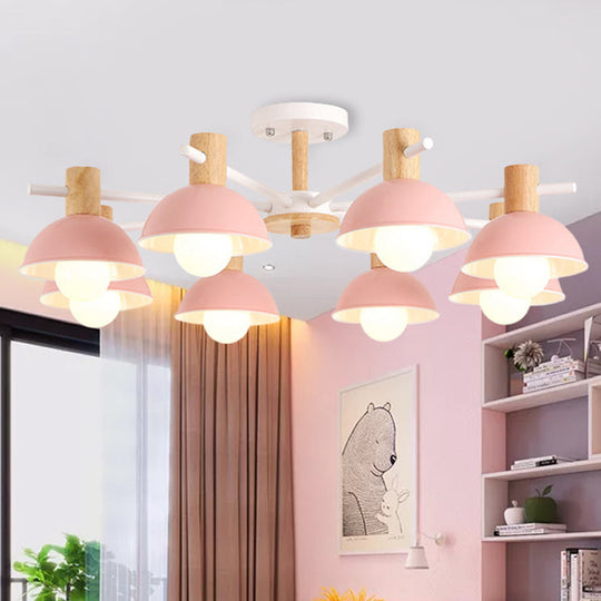 Modern Iron 8-Light Macaroon Dome Pendant Chandelier For Living Room