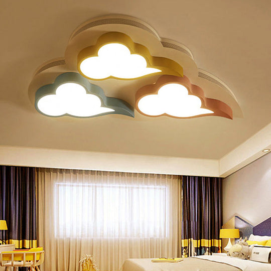 Cloud - Themed Kindergarten Flush Ceiling Light Fixture: Acrylic Cartoon Multi - Color Design Blue