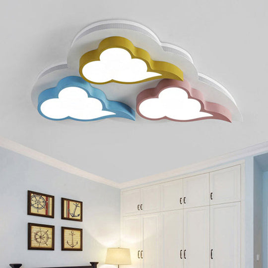 Cloud-Themed Kindergarten Flush Ceiling Light Fixture: Acrylic Cartoon Multi-Color Design
