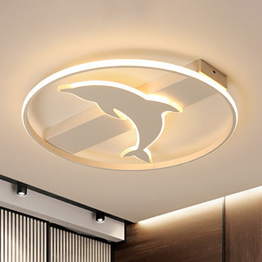 Dolphin Ceiling Mount Light - Led Flush Acrylic Animal Lamp In White Finish / Round