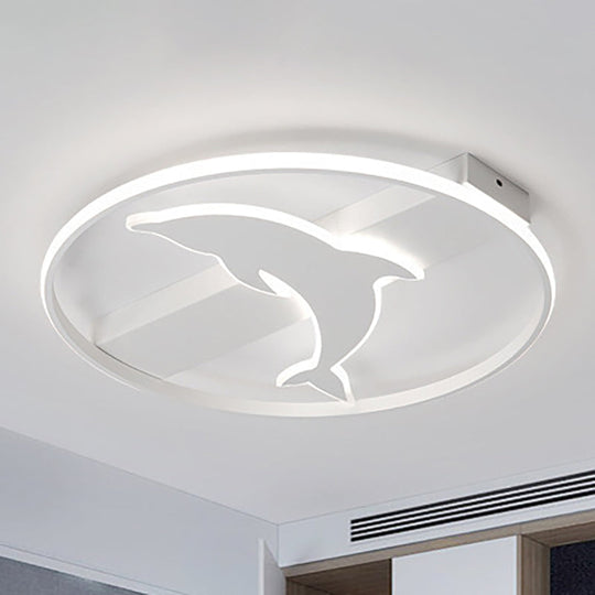 Dolphin Ceiling Mount Light - Led Flush Acrylic Animal Lamp In White Finish