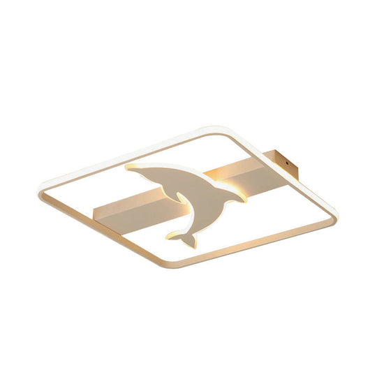 Dolphin Ceiling Mount Light - Led Flush Acrylic Animal Lamp In White Finish