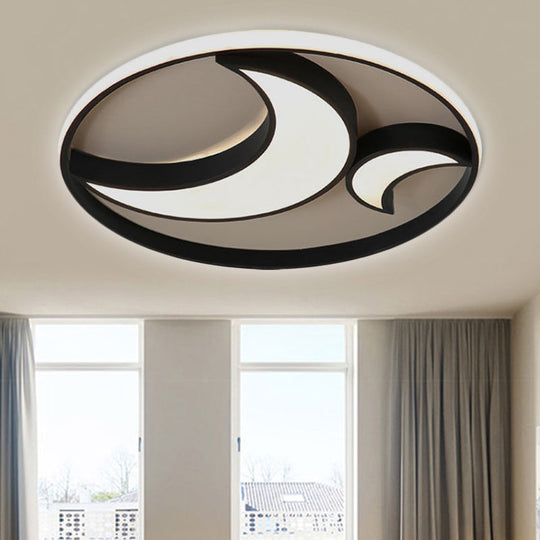 Scandinavian Led Acrylic Moon Flush Mount Ceiling Light: Black Finish Ideal For Living Room / White