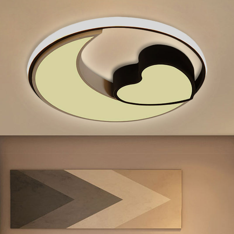 Led Flush Mount Ceiling Lights: Acrylic Moon And Heart Design In Black White For Living Room