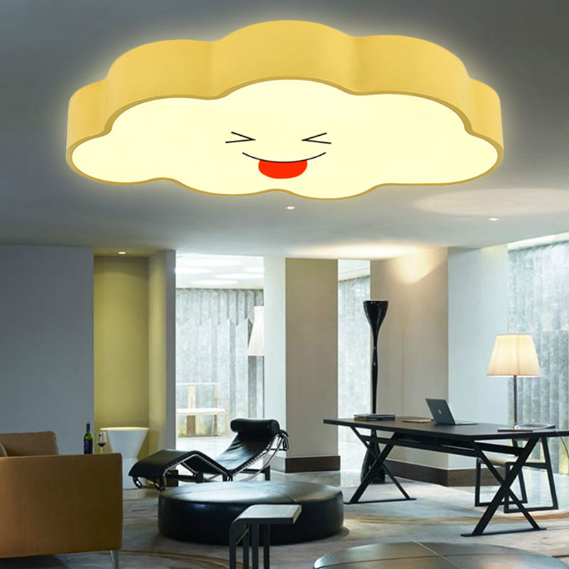 Child-Friendly Yellow Cloud Flush Mount Ceiling Lamp For Kindergarten / White