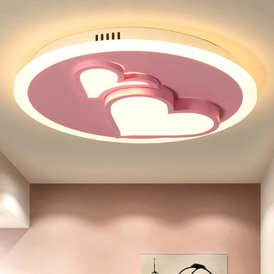 Girls Bedroom Led Heart Flush Ceiling Light In Pink: Acrylic Cartoon Lamp
