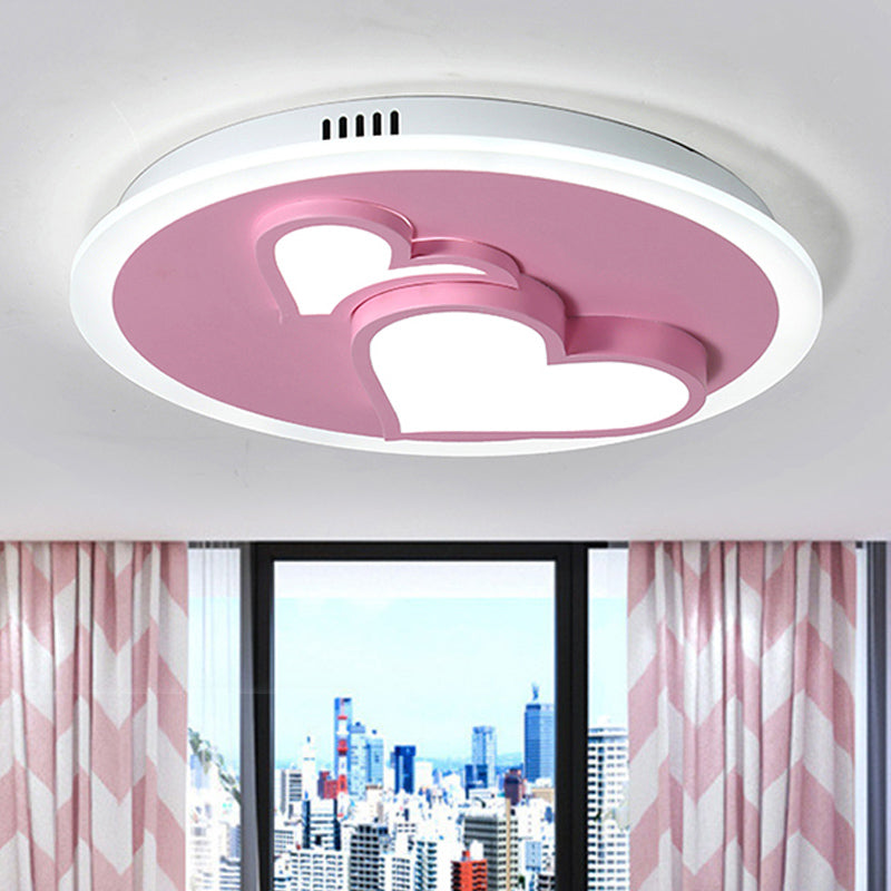 Girls Bedroom Led Heart Flush Ceiling Light In Pink: Acrylic Cartoon Lamp Pink / White