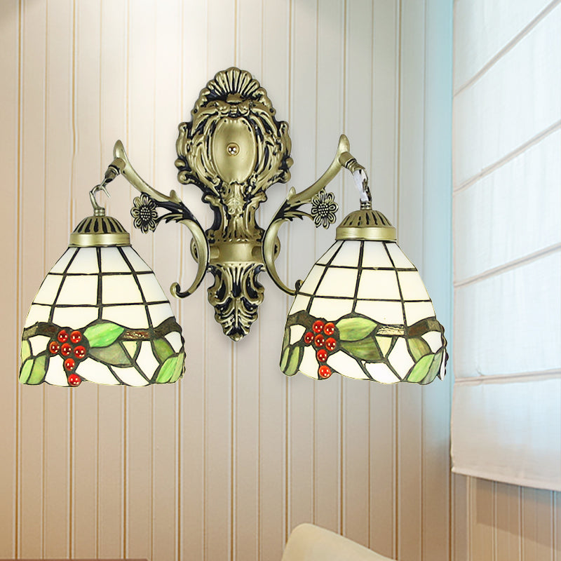 Rustic Tiffany Stained Glass Sconce Lighting - Indoor Wall Light With Aged Brass Finish