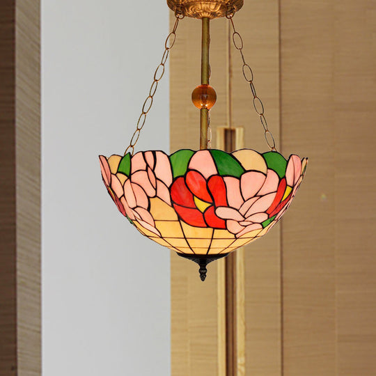 Blossom Tiffany Antique Stained Glass Ceiling Fixture - Inverted Semi Flush Mount Light With
