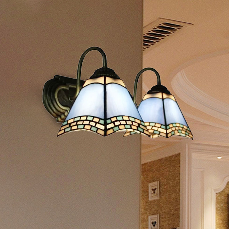 Stained Glass Mission Wall Sconce With Adjustable Gooseneck Lights