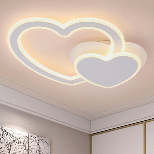 Contemporary White Flush Ceiling Light With Heart-Shaped Acrylic Lamp For Kindergarten
