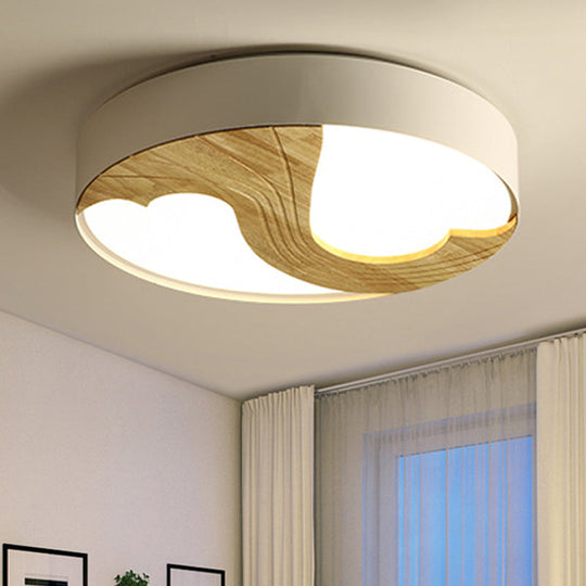Romantic Wood Led Ceiling Lamp With Double Loving Heart Design For Kid’s Bedroom - White