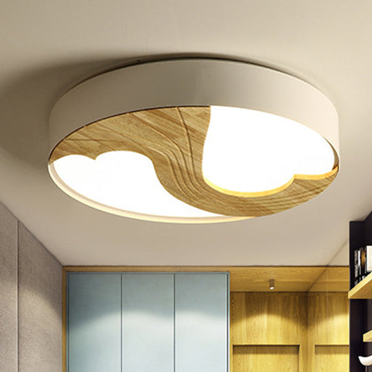 Romantic Wood Led Ceiling Lamp With Double Loving Heart Design For Kids Bedroom - White Flushmount