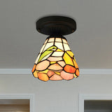 Tiffany Stained Glass Ceiling Mount Light For Cloth Shop 1-Head Flower/Bird/Phoenix Design In Black