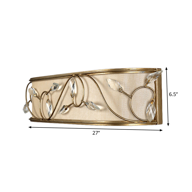 Vintage Metal Cylinder Wall Lamp Sconce With Crystal Leaf Deco In Brass Finish - 1/3-Light Lighting