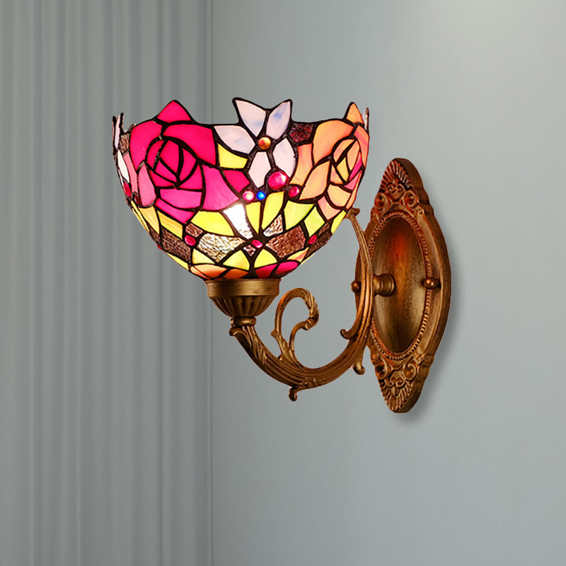Lodge Flower Wall Sconce With Curved Arm - Stylish Mini Lighting For Living Room