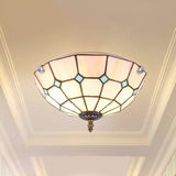 12/16/19.5 Wide Pink Tiffany Ceiling Light With Grid Glass Bowl Shade - Perfect For Living Room Or