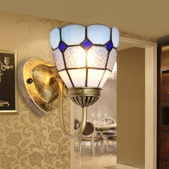 Tiffany Blue Bathroom Sconce With Antique Brass Wall Mount