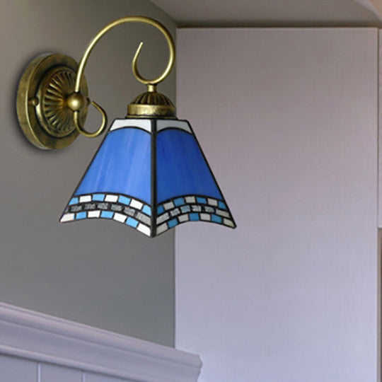 Blue Pyramid Nautical Mission Stained Glass Wall Mount Light - Ideal For Foyer Lighting