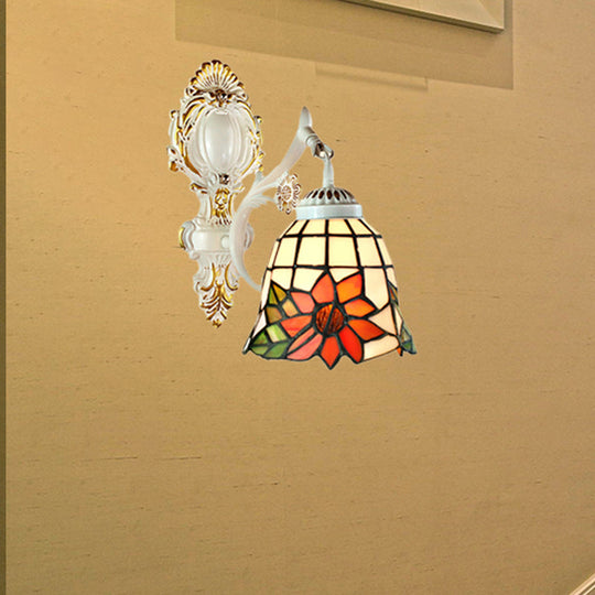 Tiffany Stained Glass Wall Sconce Lamp: Bell Shade 1-Light White / Sunflower