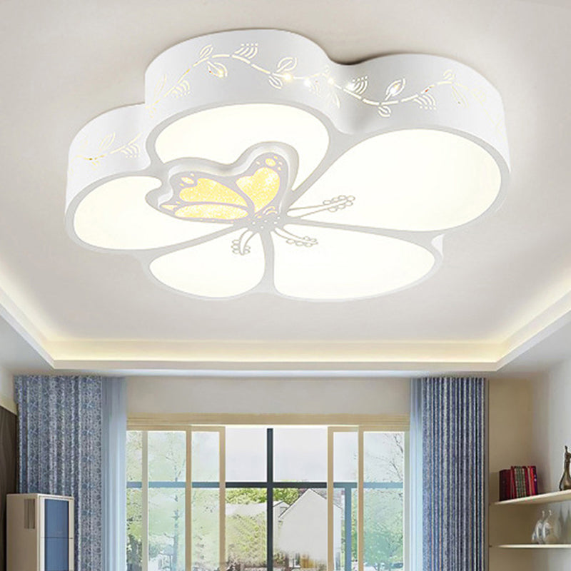 Modern Led Ceiling Light With Butterfly Metal Flush Mount For Girls Bedroom - White / A