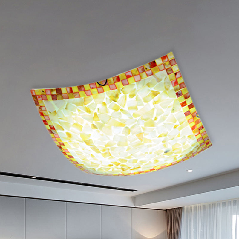 Curved Shell Ceiling Light With Tiffany Mosaic Design And Led - 12’/16’ For Corridor