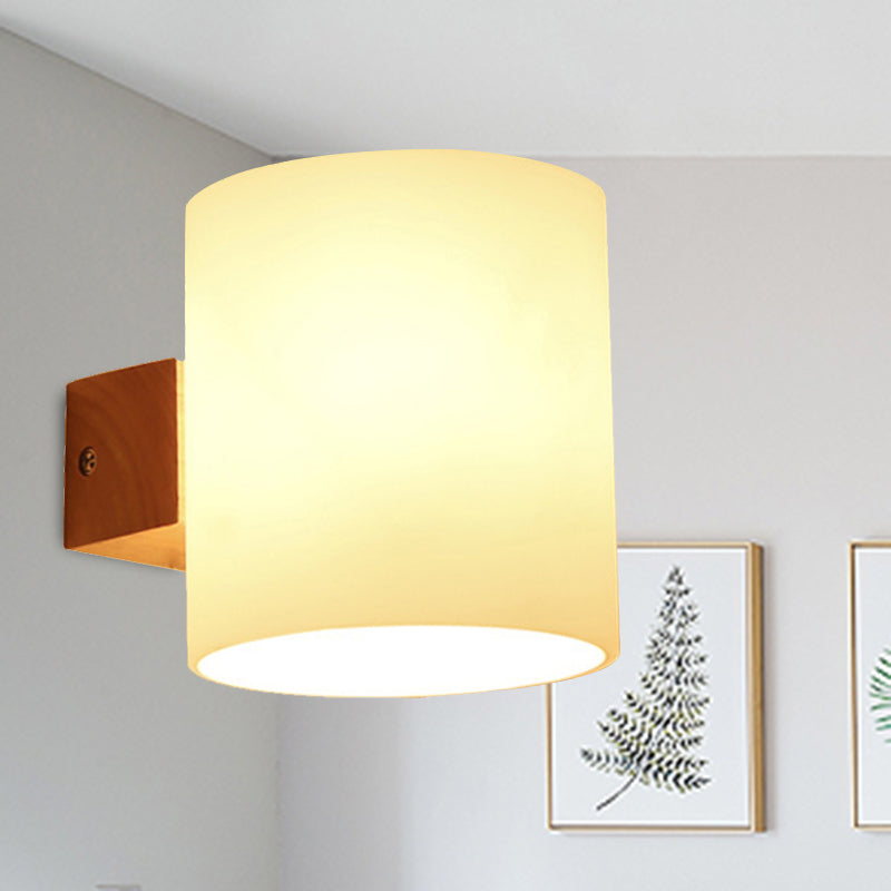 Cylinder Shade Frosted Glass Japanese Wall Lamp - Beige Bedroom Lighting 1 / Wood