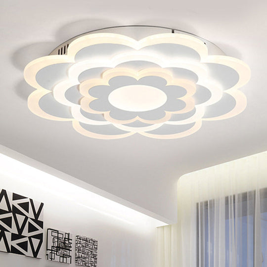 Floral White Led Ceiling Lamp: Acrylic Flush Mount For Creative Pretty Living Room Lighting / Warm