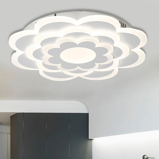 Floral White Led Ceiling Lamp: Acrylic Flush Mount For Creative Pretty Living Room Lighting /