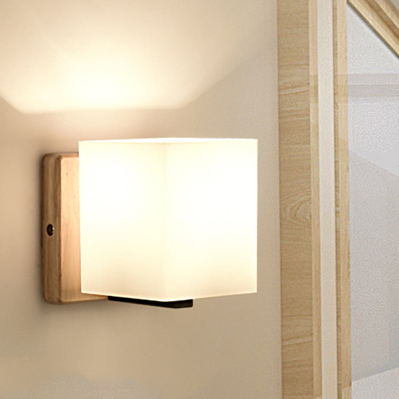 Japanese Style Opal Glass Wall Lamp In White Small Light For Hallway Or Stairway