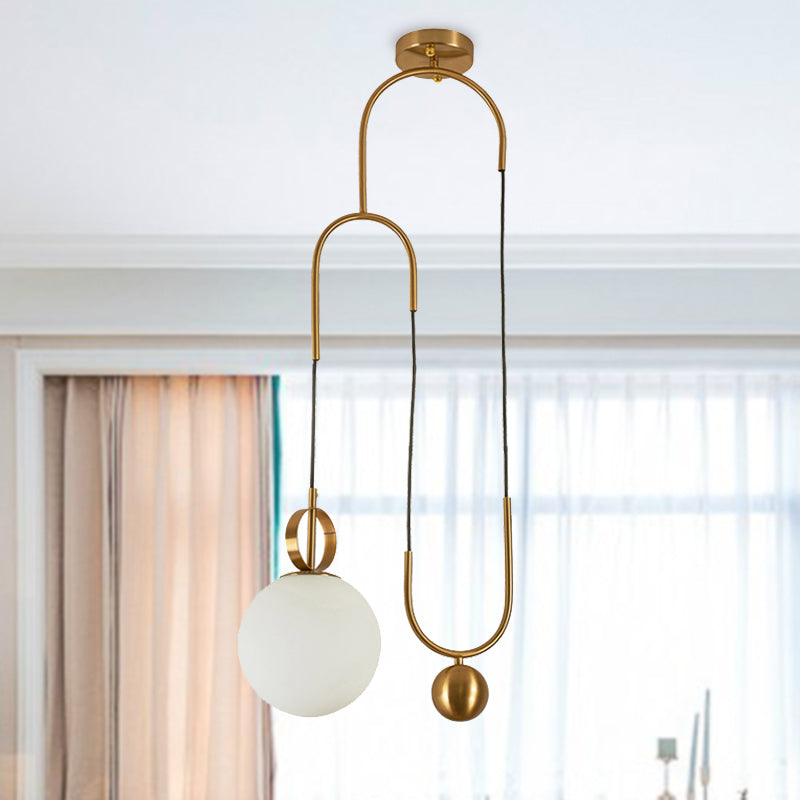 Post-Modern Gold Opal Glass Pendant Lamp - Hanging Light Globe Shade For Living Room