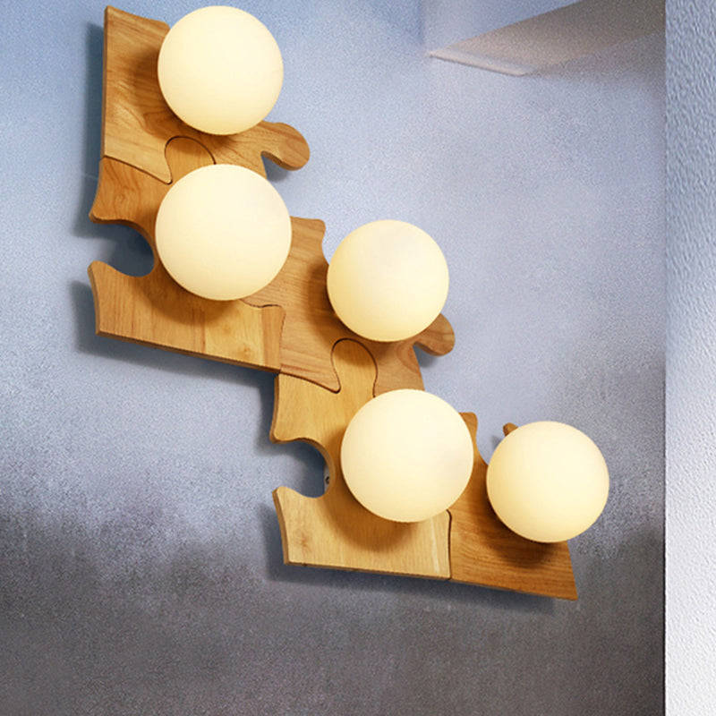 Japanese Style Wooden Puzzle Base Wall Light - 1 Beige Sconce Lamp For Corridor & Kitchen