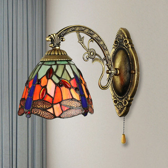 Dragonfly Wall Mount Stained Glass Sconce - Lodge Style Multicolor Light Fixture