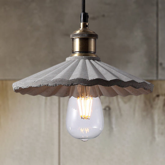 Gray Scalloped Industrial Cement Hanging Light Fixture For Kitchen - 1-Light Suspension