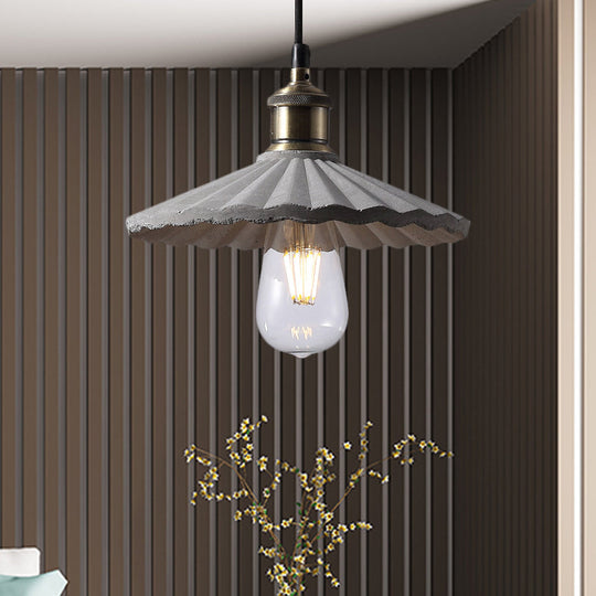 Gray Scalloped Industrial Cement Hanging Light Fixture For Kitchen - 1-Light Suspension