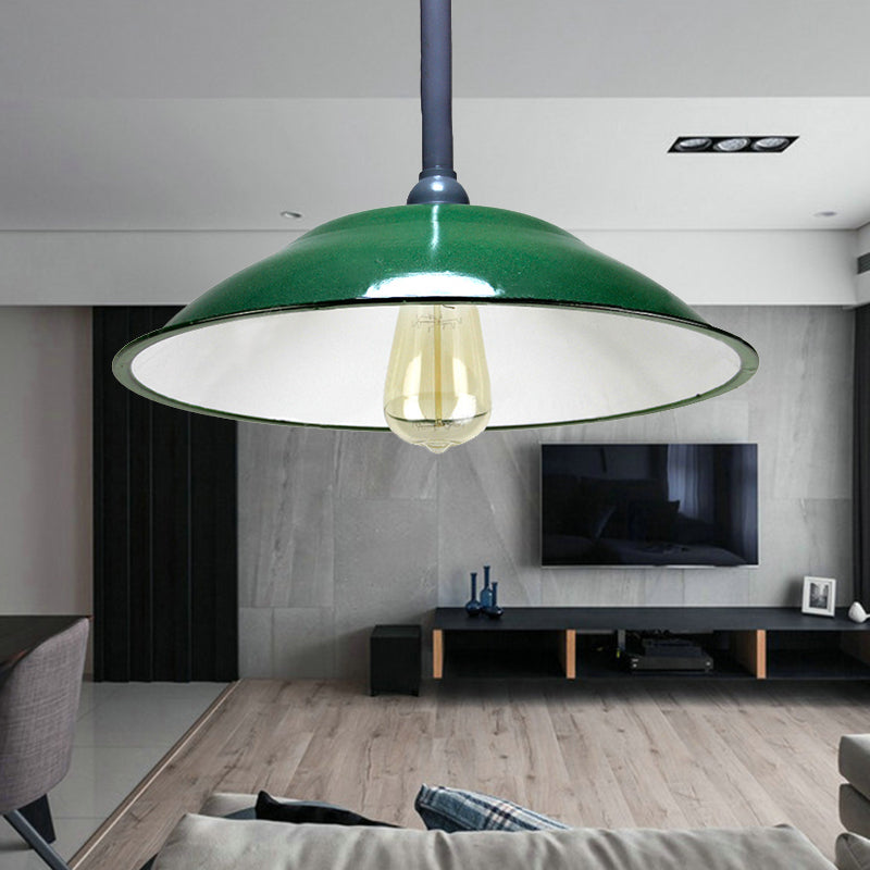 Industrial Enamel Farmhouse Pendant Light - Green Saucer Shade 1 11’/12’ Diameter