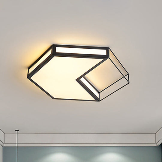 Modern Led Flush Mount Ceiling Light With Hexagon/Square Design – Black/Grey Third Gear Black /