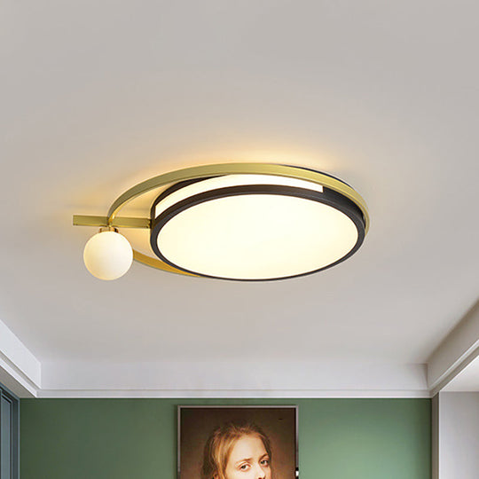 Led Round Flush Light With Nordic Acrylic Globe Shade In Black/Grey Black