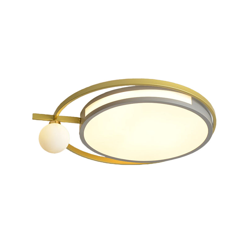 Led Round Flush Light With Nordic Acrylic Globe Shade In Black/Grey