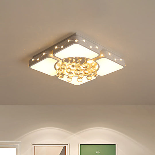 Modern Metal Led Flushmount Lamp With Crystal Ball - White Ceiling Light Fixture (19.5/23.5/35.5 W)
