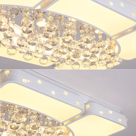 Modern Metal Led Flushmount Lamp With Crystal Ball - White Ceiling Light Fixture
