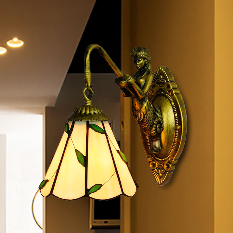 Tiffany Lily Blue/Yellow Glass Wall Sconce For Hallway - Elegant Head Mounted Light Fixture