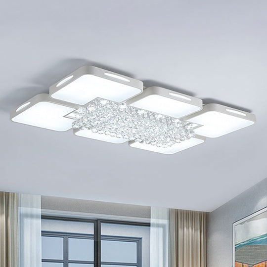 Modern White Led Ceiling Light With Crystal Ball - 23.5’/35.5’ W / 23.5’