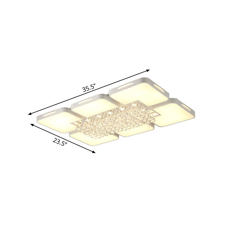 Modern White Led Ceiling Light With Crystal Ball - 23.5’/35.5’ W