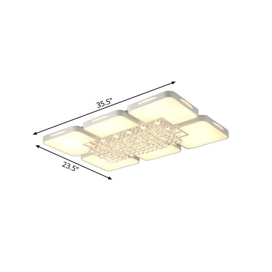 Modern White Led Ceiling Light With Crystal Ball - 23.5’/35.5’ W